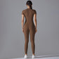 Zippered High-stretch Short-sleeved Bodysuit For Fitness Yoga, S, M, L, XL