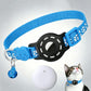 Sky blue cat collar with built-in tracker pod, reflective paw prints, and hanging tag