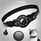 Smart cat collar with tracker, black band and black shell, reflective paw prints, dark tag