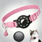 Smart cat collar with built-in tracker, reflective paw prints, pink and black strap