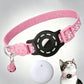 Smart cat collar with built-in tracker, reflective paw prints, pink and black strap