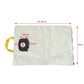White vacuum dust bag filter with size diagram markings and circular inlet port opening