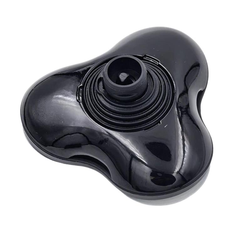 Replacement shaver head cover, glossy black housing with central foil socket