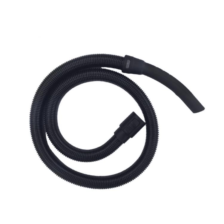Black vacuum hose with ribbed corrugated tube and curved hand attachment
