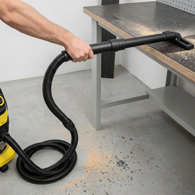 Black extension pipe kit with flexible hose and rectangular vacuum nozzle