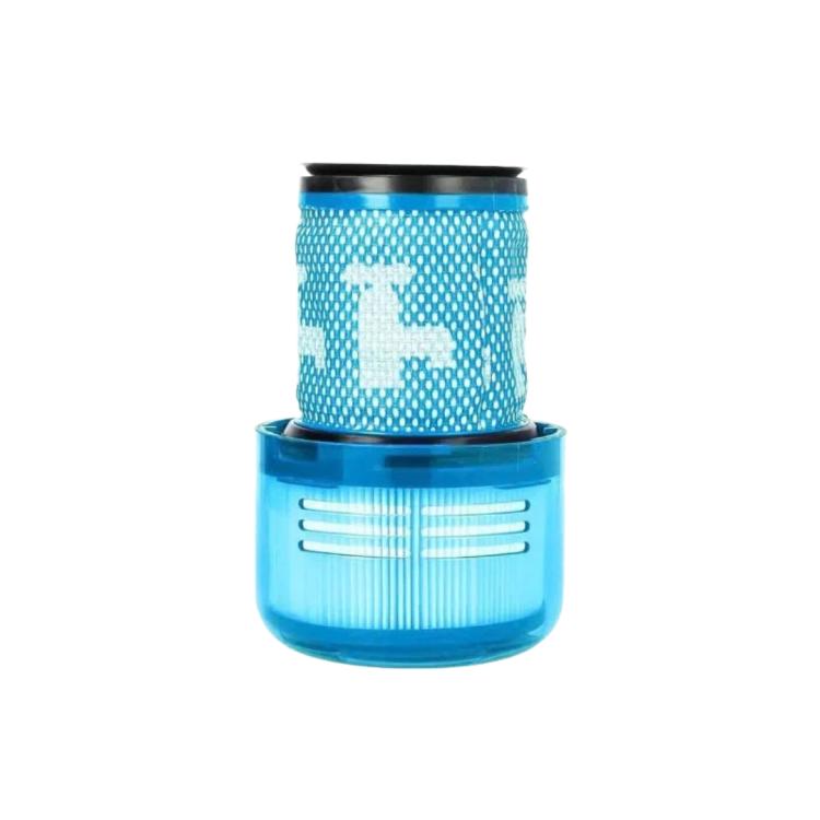 Blue HEPA post-filter cartridge with black top and clear base