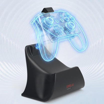 Black controller charging dock stand with blue charging light