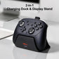 Controller placed on black charging dock stand with cable connection