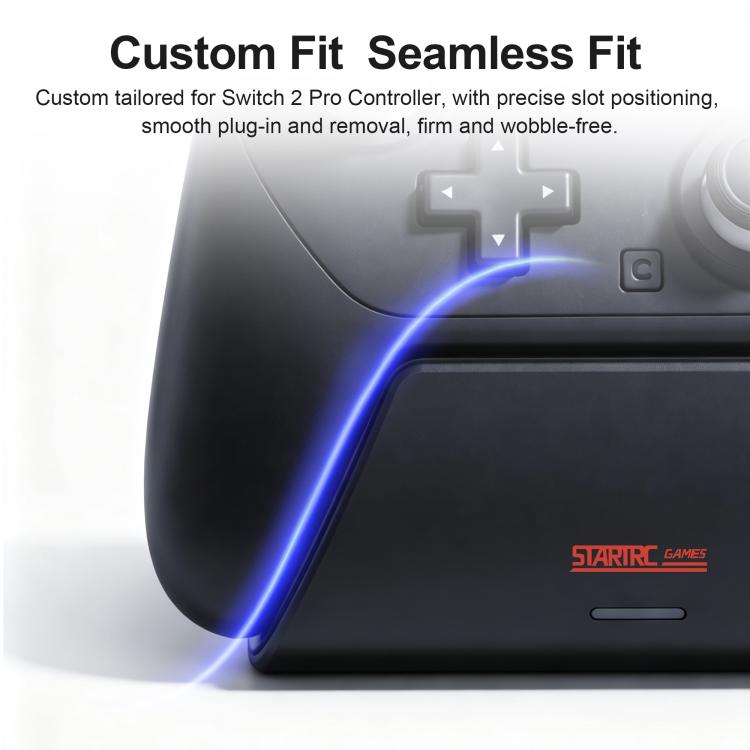 Close-up of controller seated on black charging dock stand