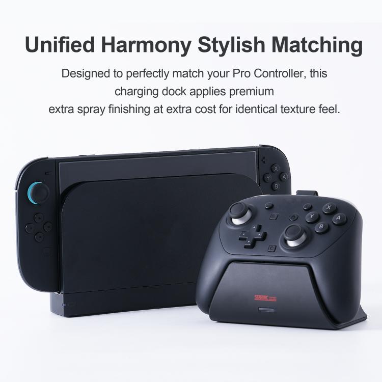 Controller dock stand with controller positioned in charging cradle