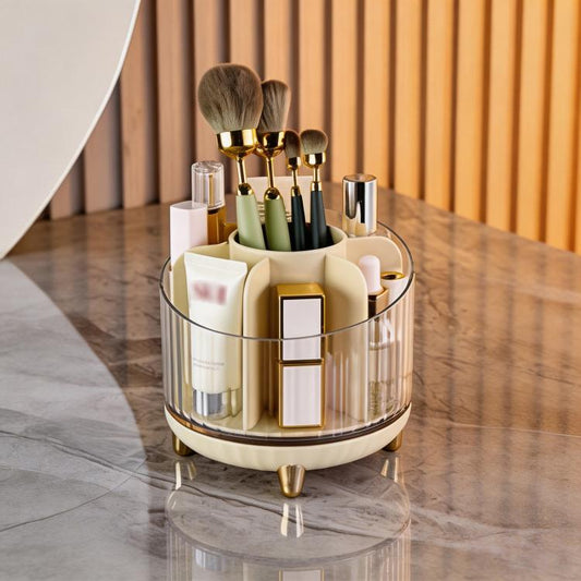 360-degree Rotating Makeup Organizer for Vanity Multi-Grid Spinning Cosmetic Storage Box for Brushes, Lipsticks and Skincare