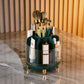 Green rotating makeup organizer with clear body and stacked brush storage compartments