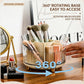 Rotating makeup organizer with clear outer ring and beige multi-grid brush holder