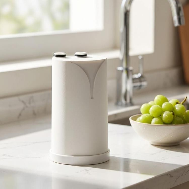 White faucet water purifier filter cartridge with two top openings