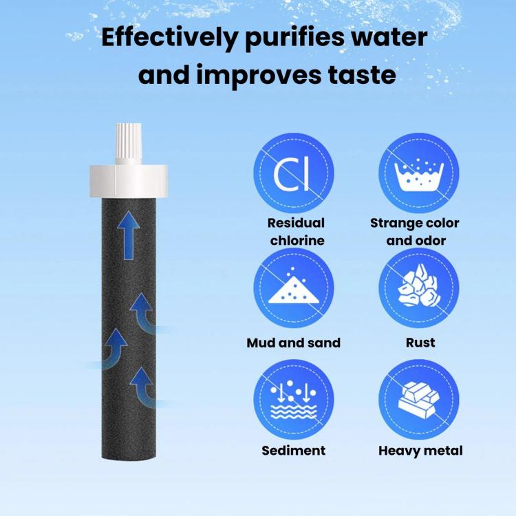 Black activated carbon water purifier filter cartridge with white top connector cap