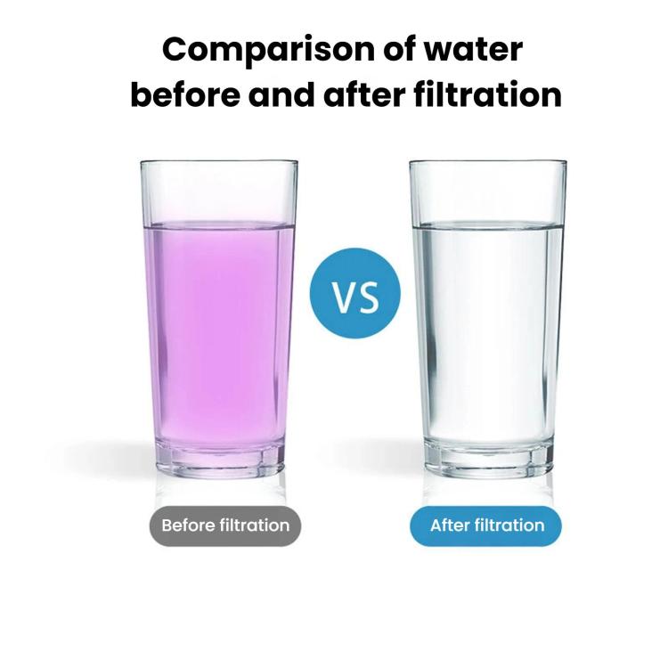 Before-and-after filtration graphic with two water glasses