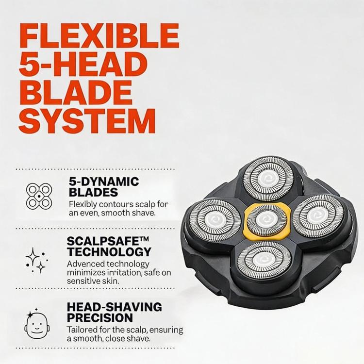 Replacement 5-head blade shaver unit with five circular foil cutters and yellow center