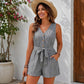 V-Neck Sleeveless Striped Jumpsuit Shorts, S, M, L, XL