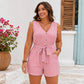 V-Neck Sleeveless Striped Jumpsuit Shorts, S, M, L, XL