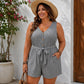 V-Neck Sleeveless Striped Jumpsuit Shorts, S, M, L, XL