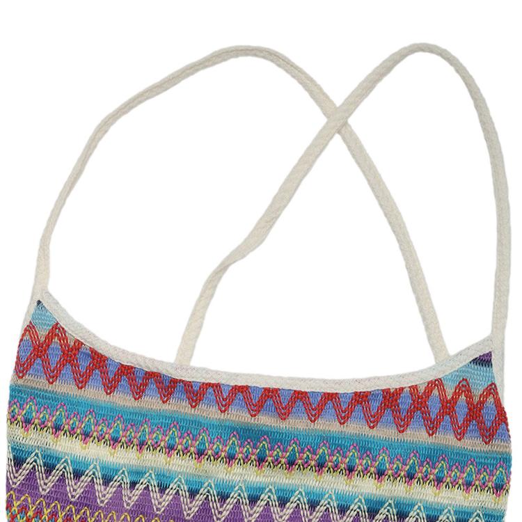 Multicolor crochet sundress with patterned neckline trim and spaghetti straps