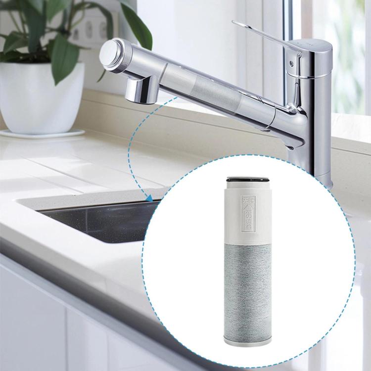 Faucet water filter cartridge, gray porous filter cylinder with white top cap