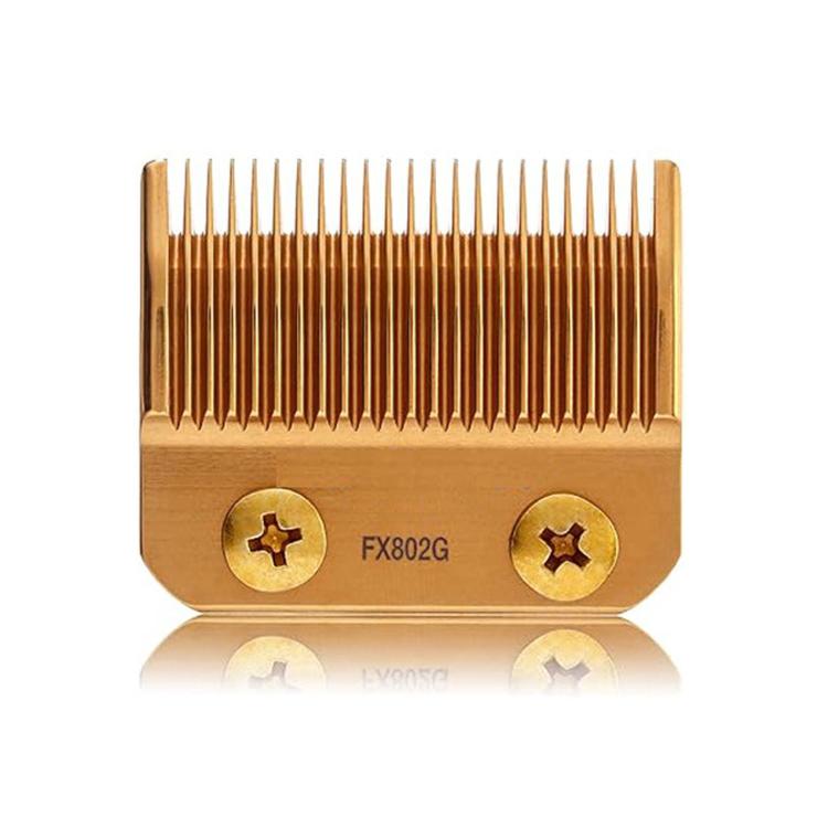 Gold replacement clipper taper blade with FX802G markings and cutting teeth