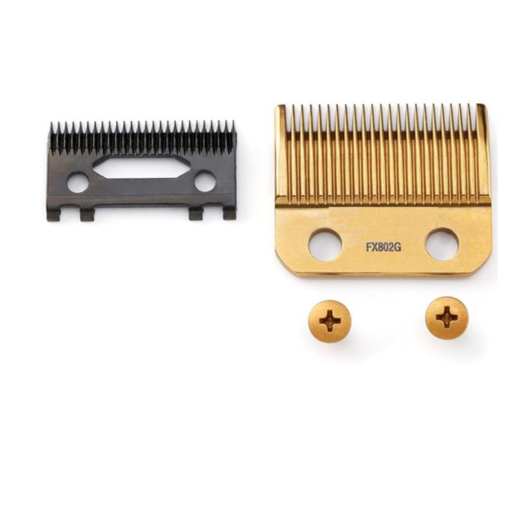 Replacement clipper blades in black and gold with matching screw heads