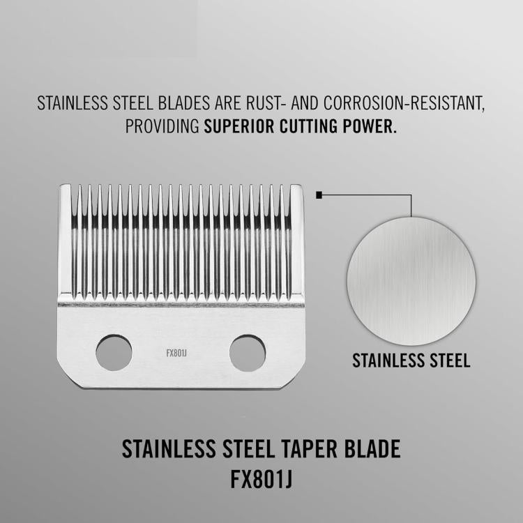 Stainless steel taper clipper blade FX801J with diagram callout