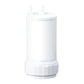 White cylindrical water filter cartridge with top and base collar
