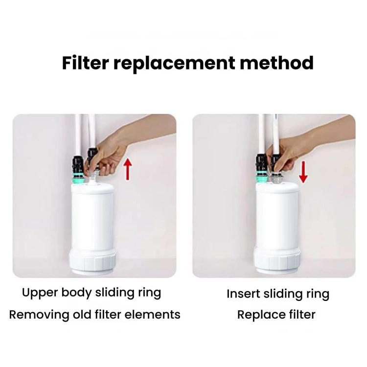 White replacement filter cartridge with sliding ring removal and insert
