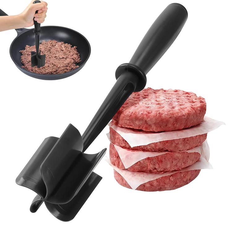 Black handheld meat mincer/chopper tool with pinwheel-style blades