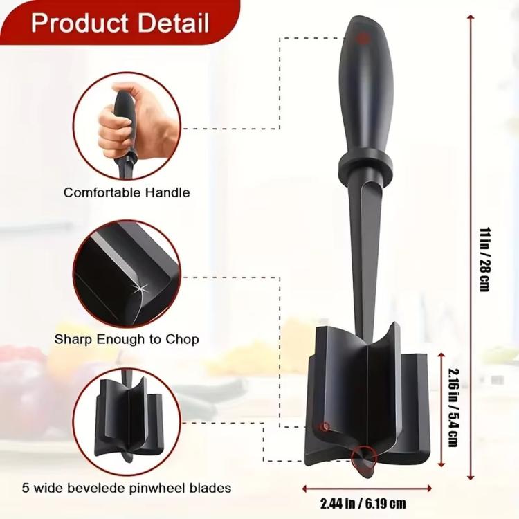 Black meat mincer with pinwheel blade head and short comfort grip
