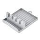 Gray silicone spatula holder tray with slotted insert for utensils and draining