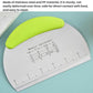Stainless steel dough cutter with neon green scraper and etched measuring guide