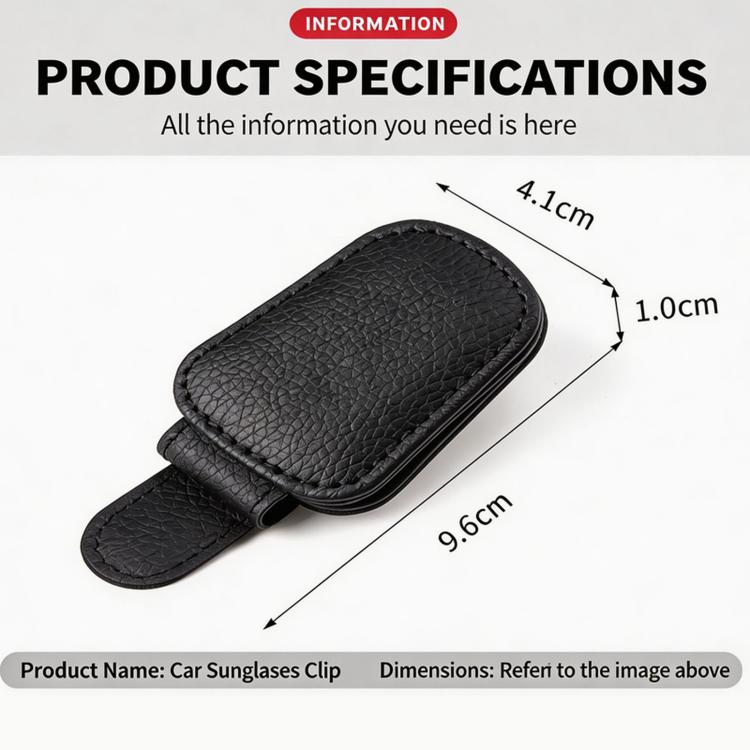 Black nappa leather sunglasses holder clip, rounded pouch with hinge loop
