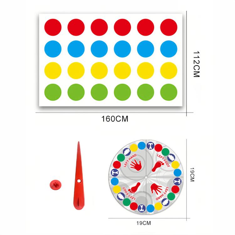 Interactive dance mat with multi-color circular pads and round spinner section