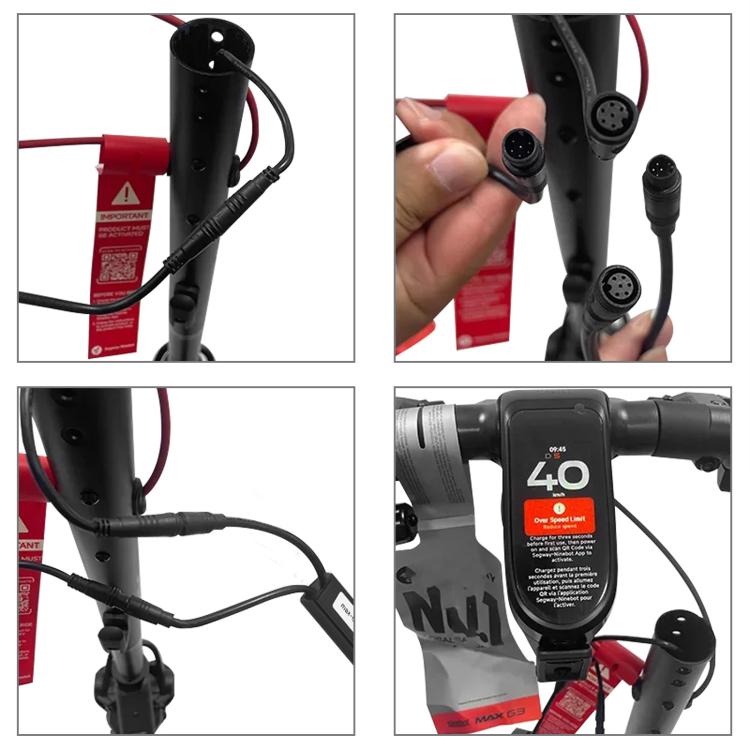 Speed controller wiring with connector plugs for installing on scooter stem