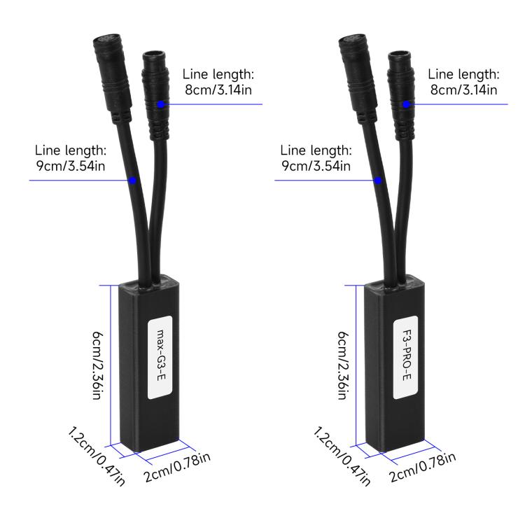 Two speed controller modules with attached cable leads and model labels for sizing