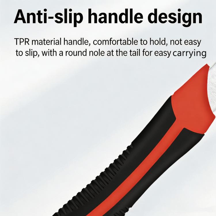 Anti-slip handle design on adjustable wrench with red grip and textured black center