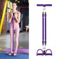 Purple sit-up assist foot pedal resistance band with 2 cord straps and handlebar
