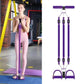 Purple sit-up assist foot pedal resistance band with 3 cord straps and handlebar