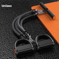 Black resistance band with U-shaped foot pedals and cord ankle straps with hooks
