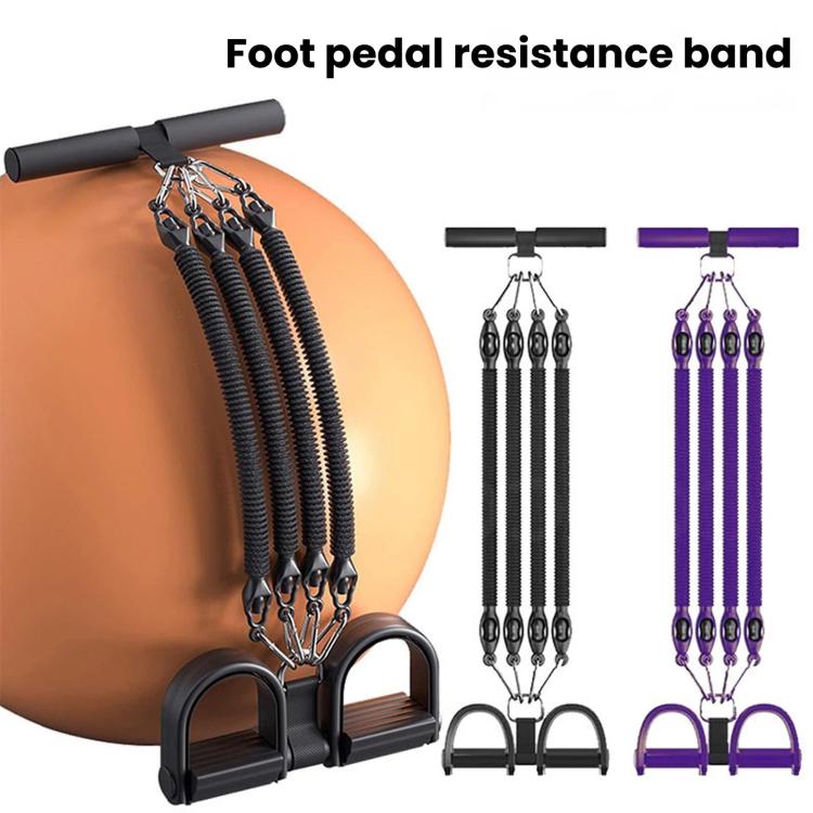 Foot pedal resistance band set with handlebar, ankle straps, and metal hooks (black/purple)