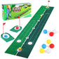 Kids golf putting practice mat set with mat, cup targets, golf putter, and multi-color balls