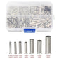 Tubular bare crimp terminal assortment kit with various sizes, silver metal tubes