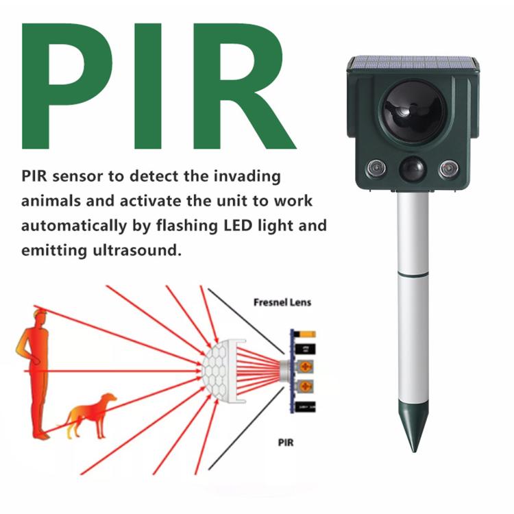 Infrared Sensor LED Strobe Ultrasonic Solar-Powered Animal Repellent