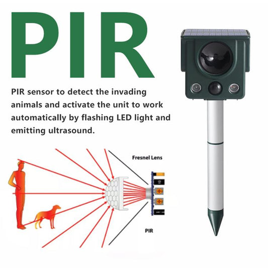 Infrared Sensor LED Strobe Ultrasonic Solar-Powered Animal Repellent