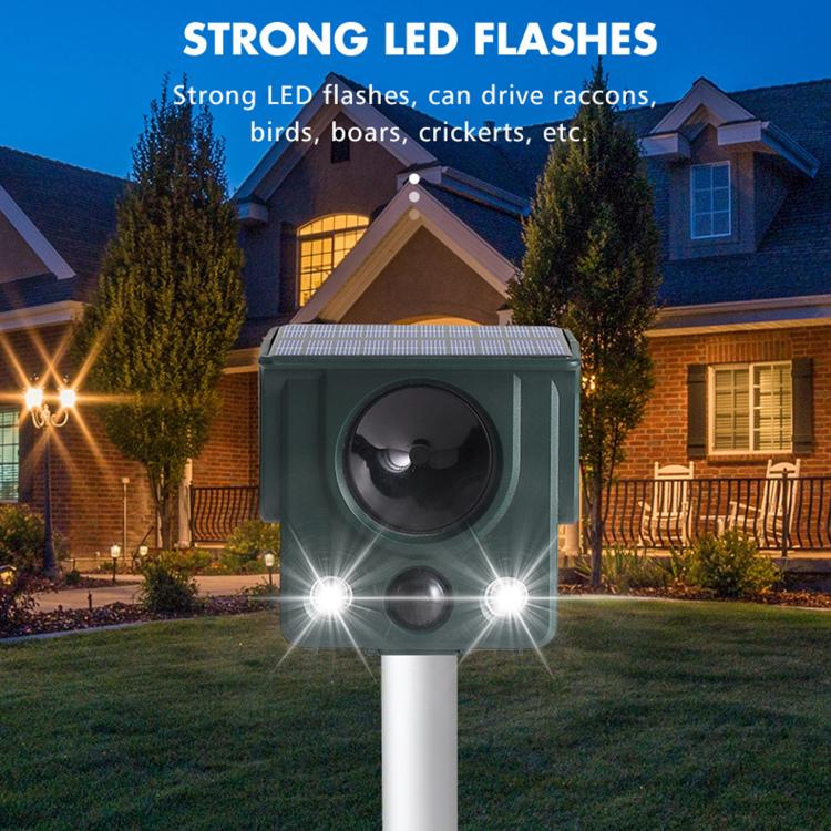 Infrared Sensor LED Strobe Ultrasonic Solar-Powered Animal Repellent