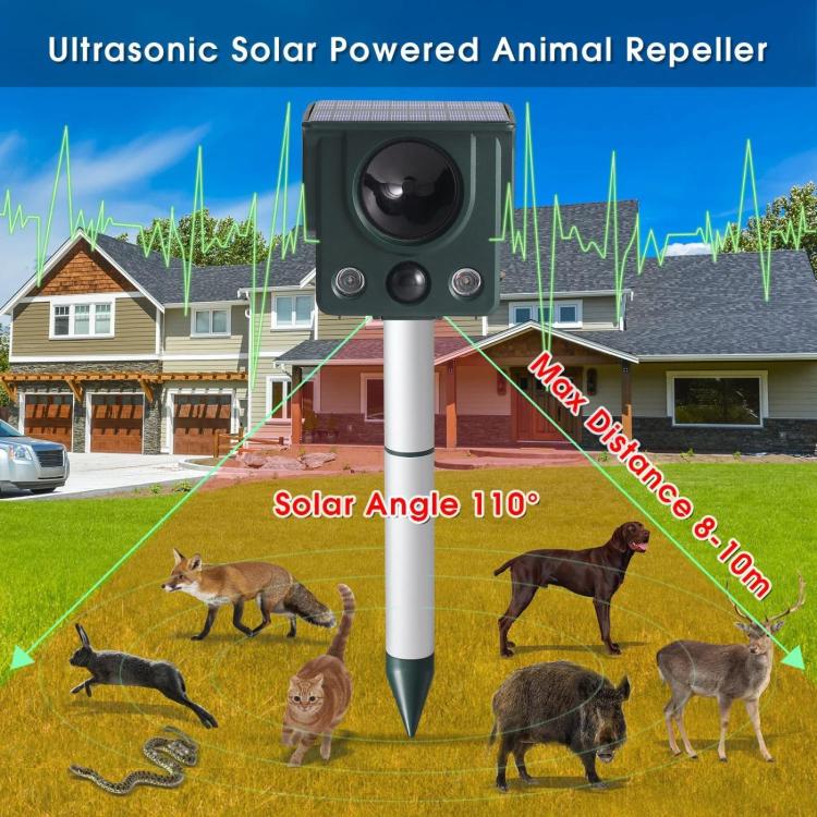Infrared Sensor LED Strobe Ultrasonic Solar-Powered Animal Repellent